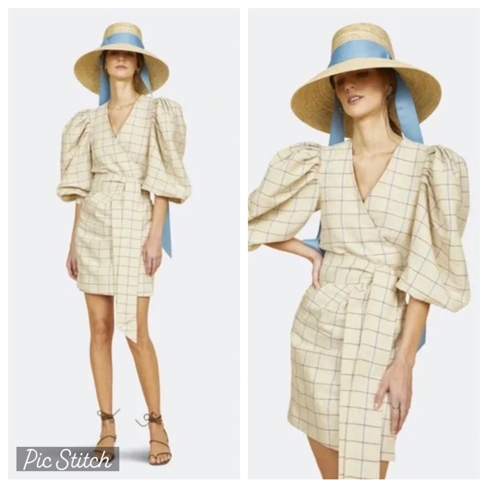 HUNTER BELL Hampton short plaid wrap dress - Size small